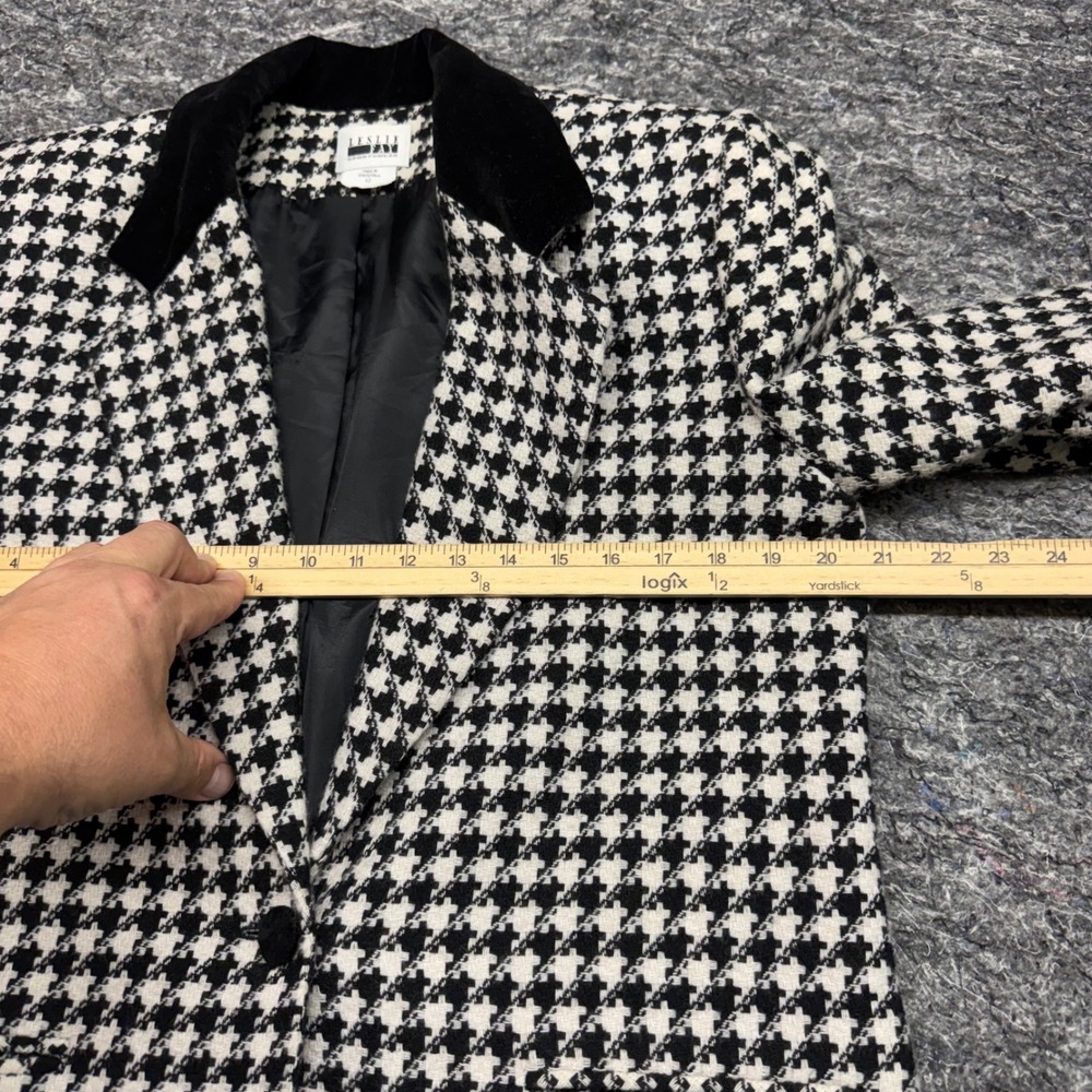 Leslie Fay Sportswear Houndstooth Blazer Black White Velvet Collar Size 12 - Picture 3 of 8